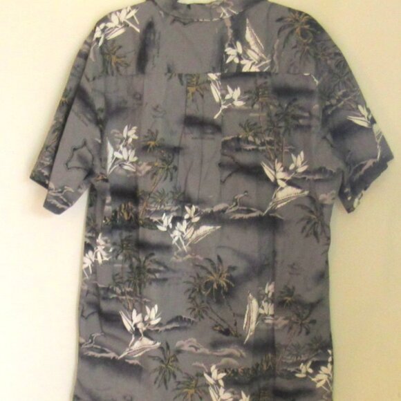 Palmwave Hawaiian Shirt, Man's XL, Dark Gray, Palm Trees Islands,   E444 - Picture 4 of 4